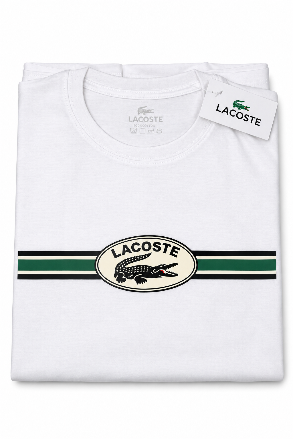 Polera Lacoste con emblema ovalado y franja verde