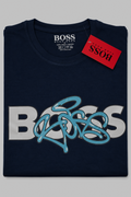 Polera BOSS azul marino con estampado grafiti