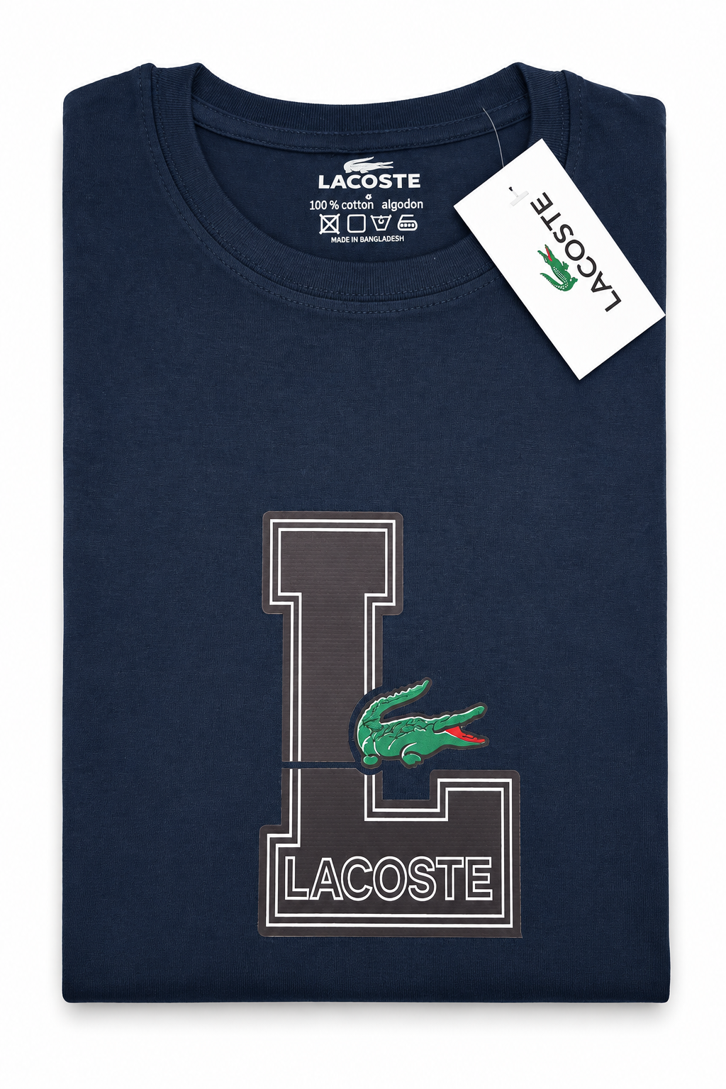 Polera Lacoste con letra L y cocodrilo verde