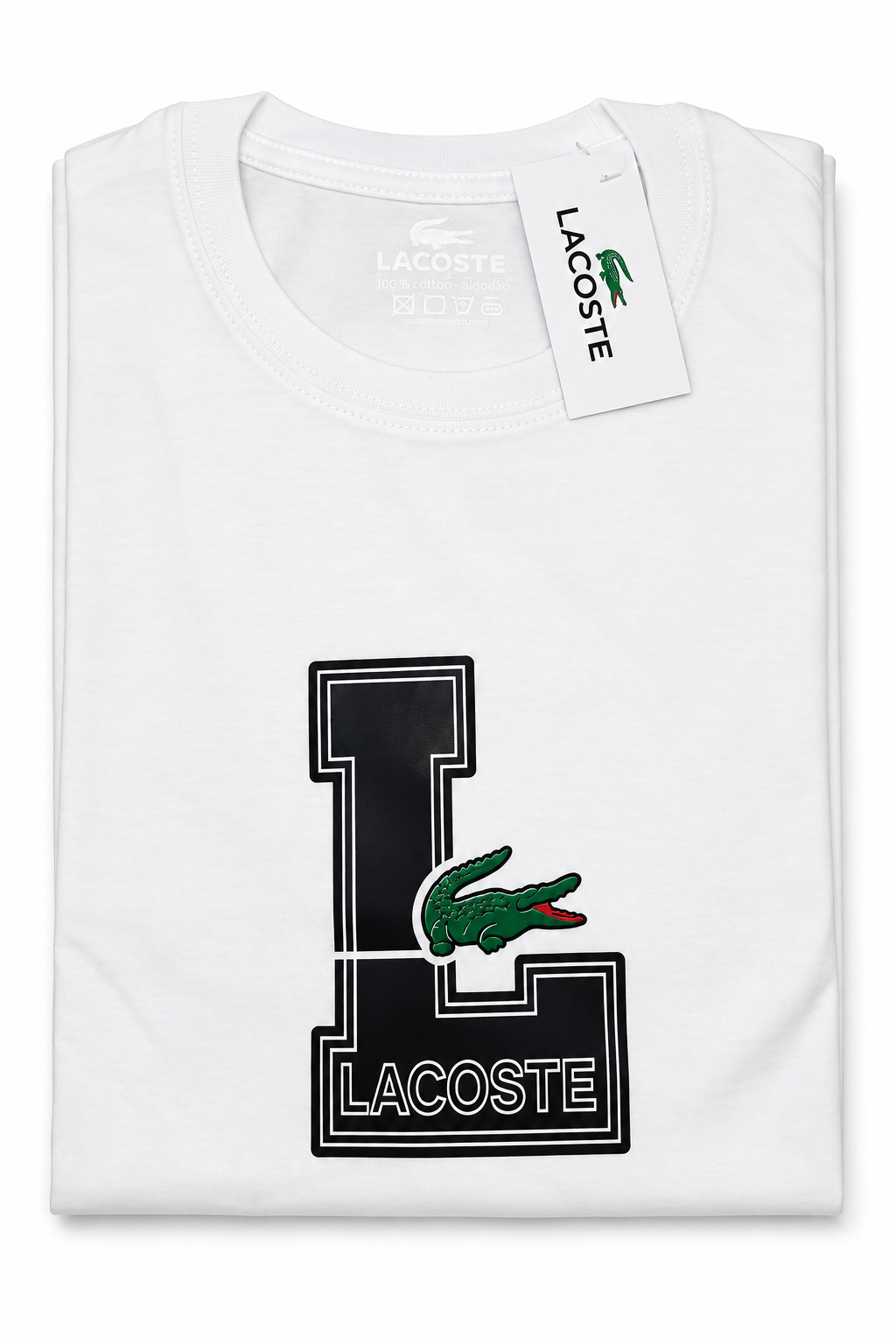 Polera Lacoste con letra L y cocodrilo verde