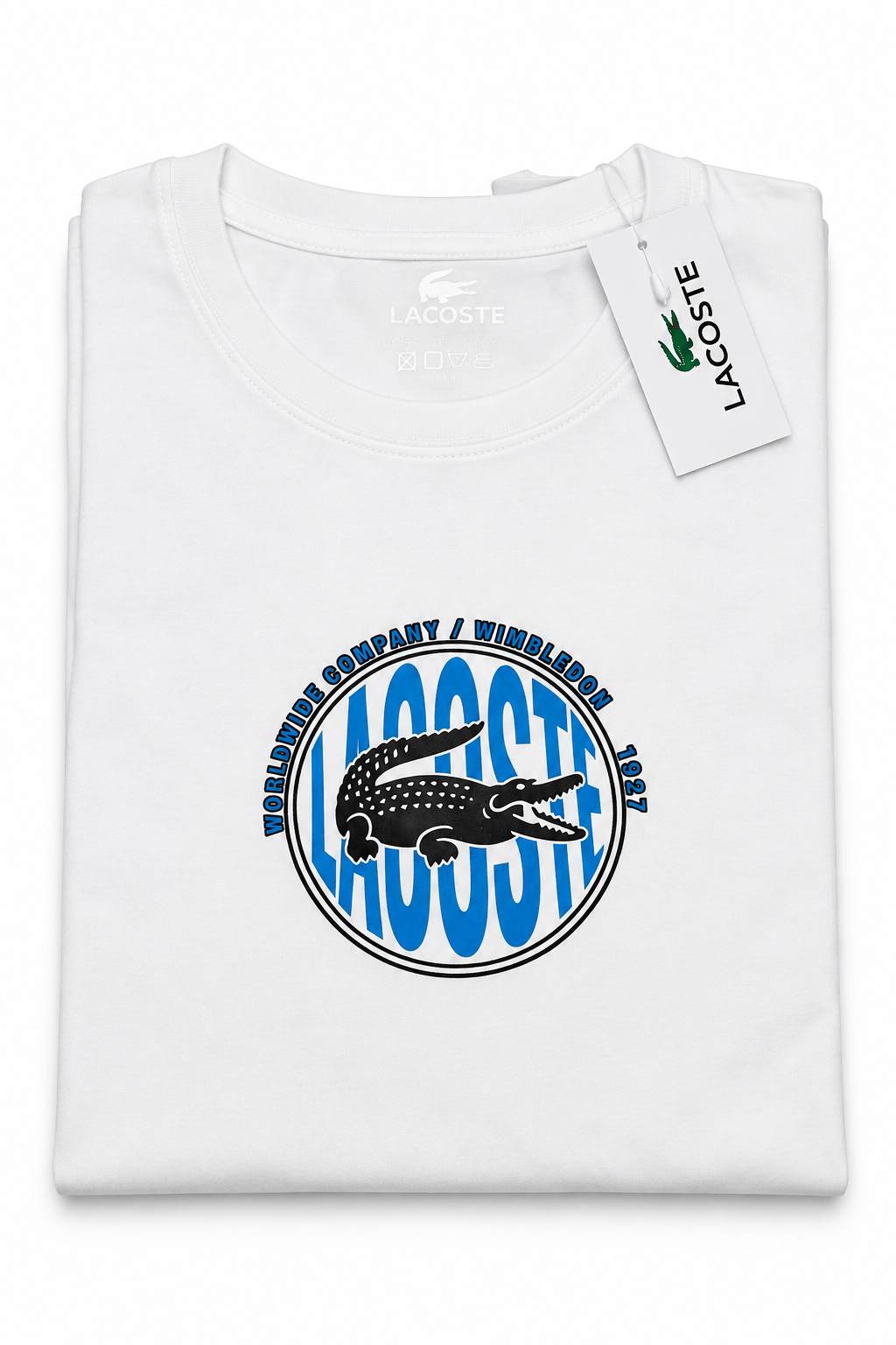 Polera Lacoste con estampado circular azul