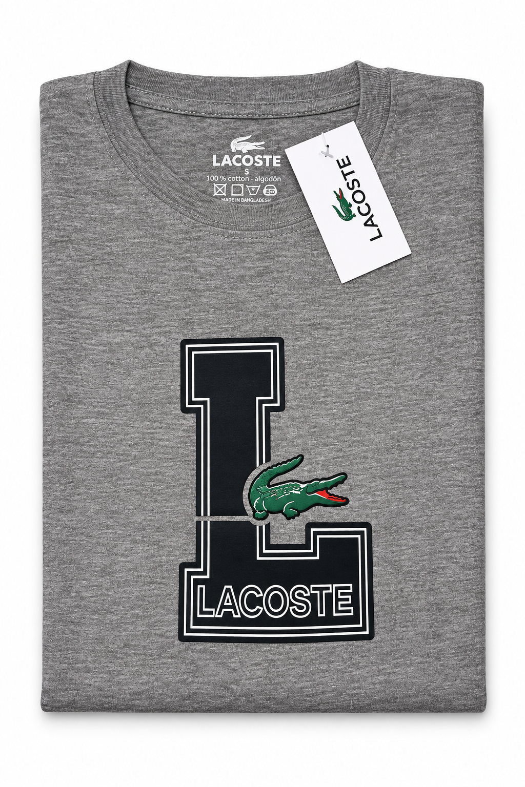 Polera Lacoste con letra L y cocodrilo verde