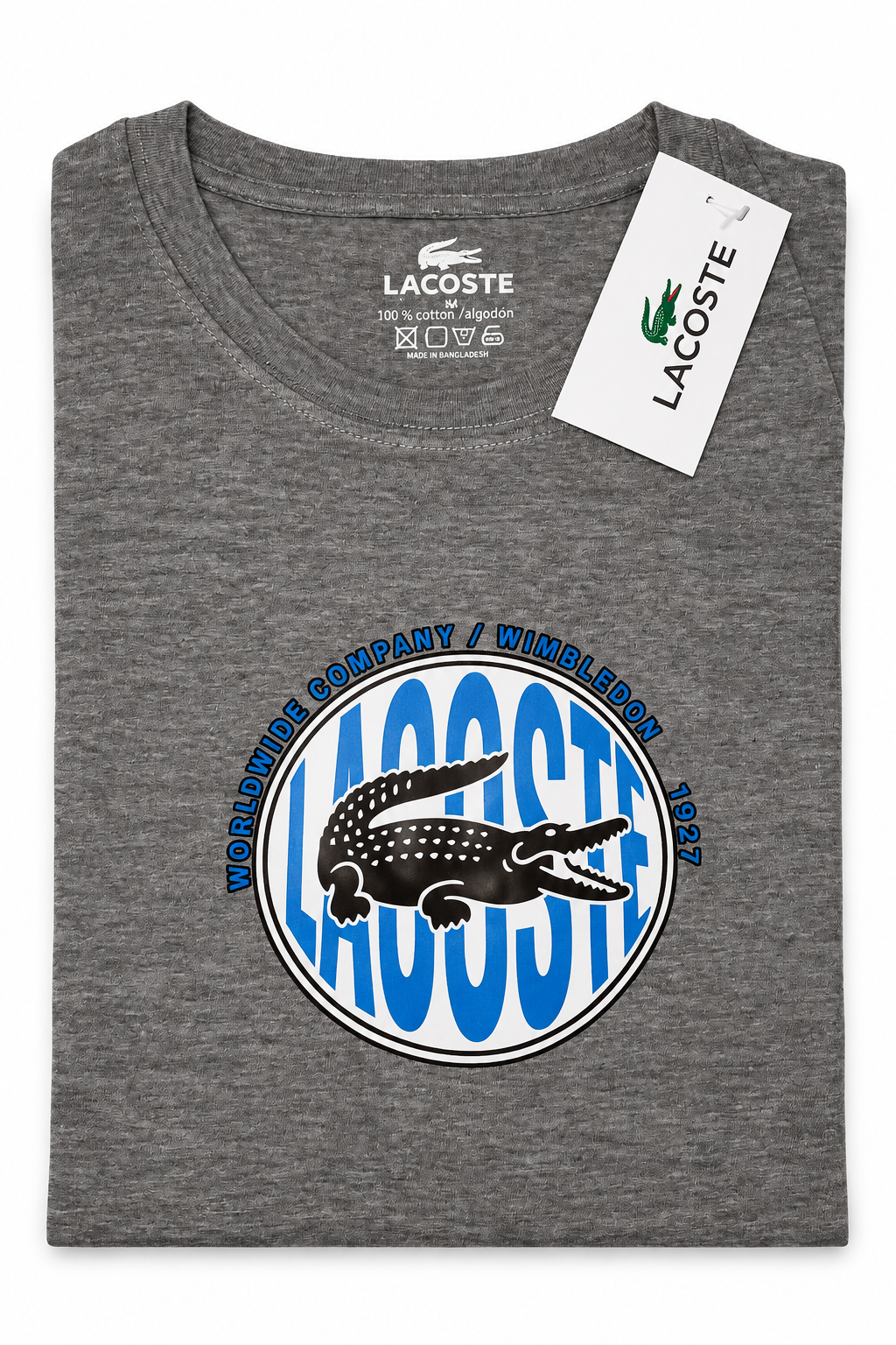Polera Lacoste con estampado circular azul