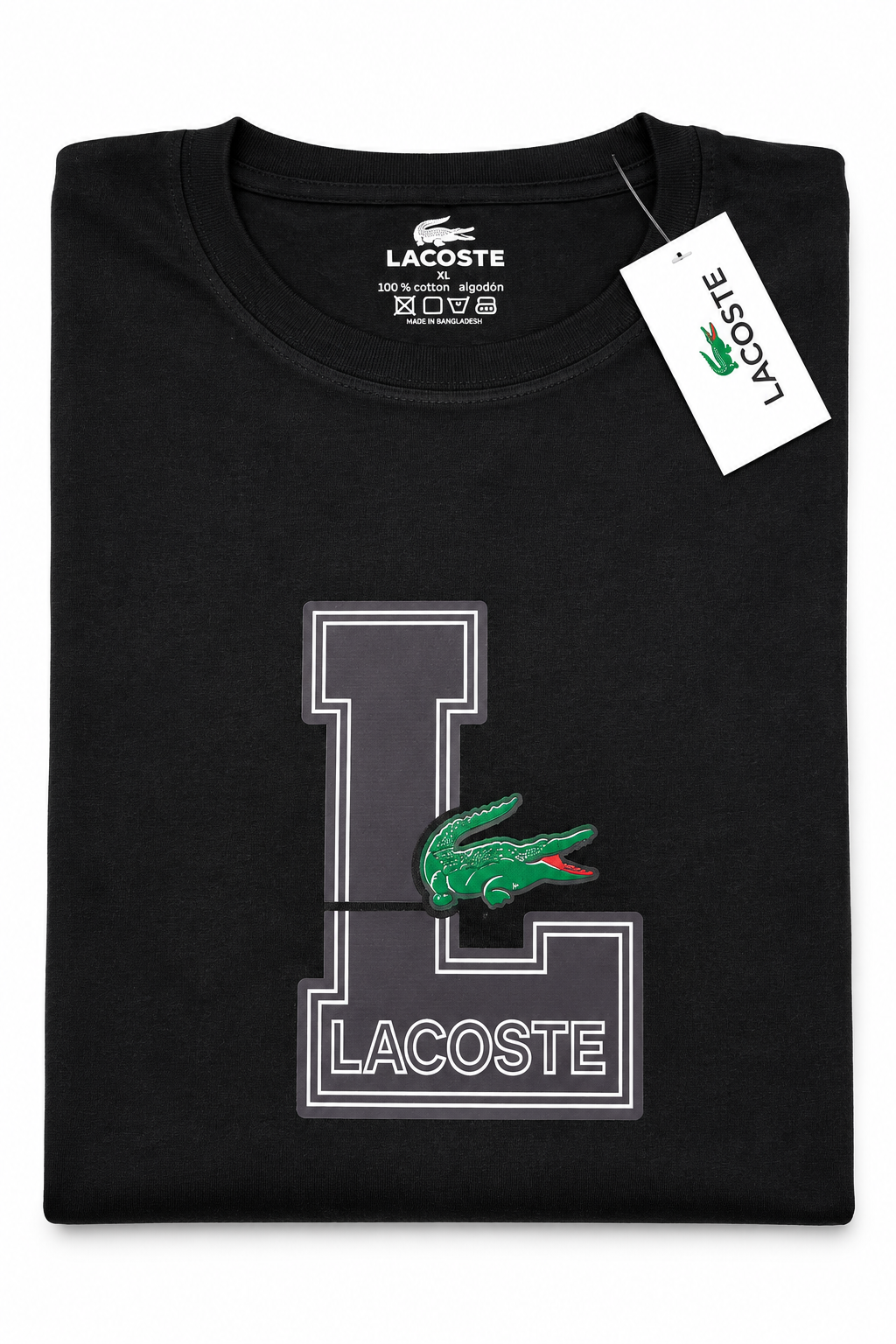 Polera Lacoste con letra L y cocodrilo verde