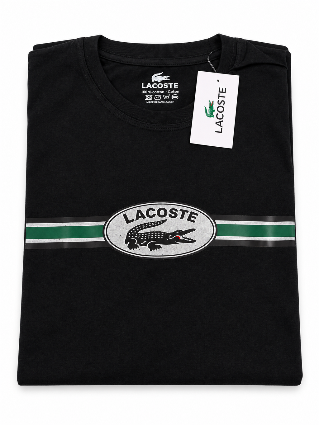 Polera Lacoste con emblema ovalado y franja verde