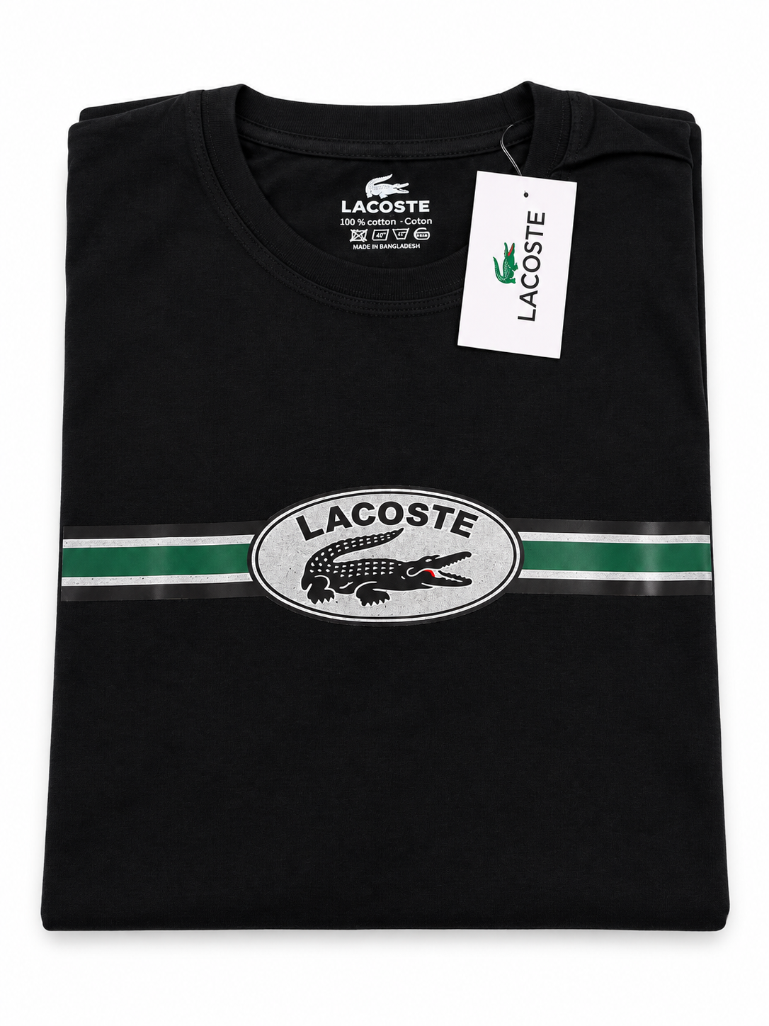 Polera Lacoste con emblema ovalado y franja verde