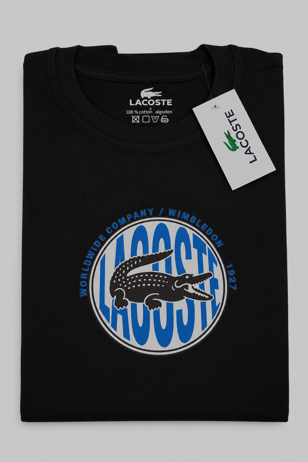 Polera Lacoste con estampado circular azul