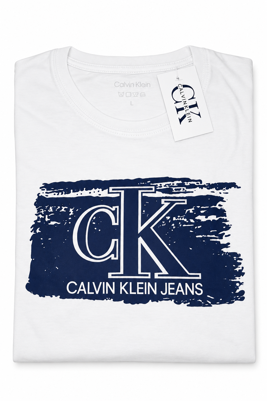 Polera Calvin Klein Jeans blanca con estampado CK azul