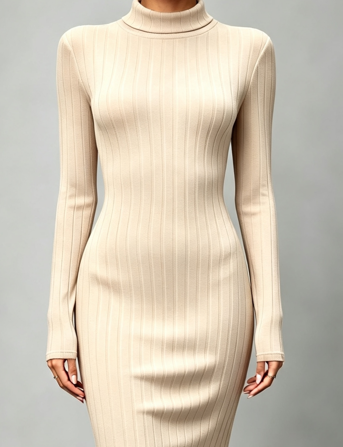 Vestido Canalé Cuello Alto — Manga Larga — Disponible en 3 Colores