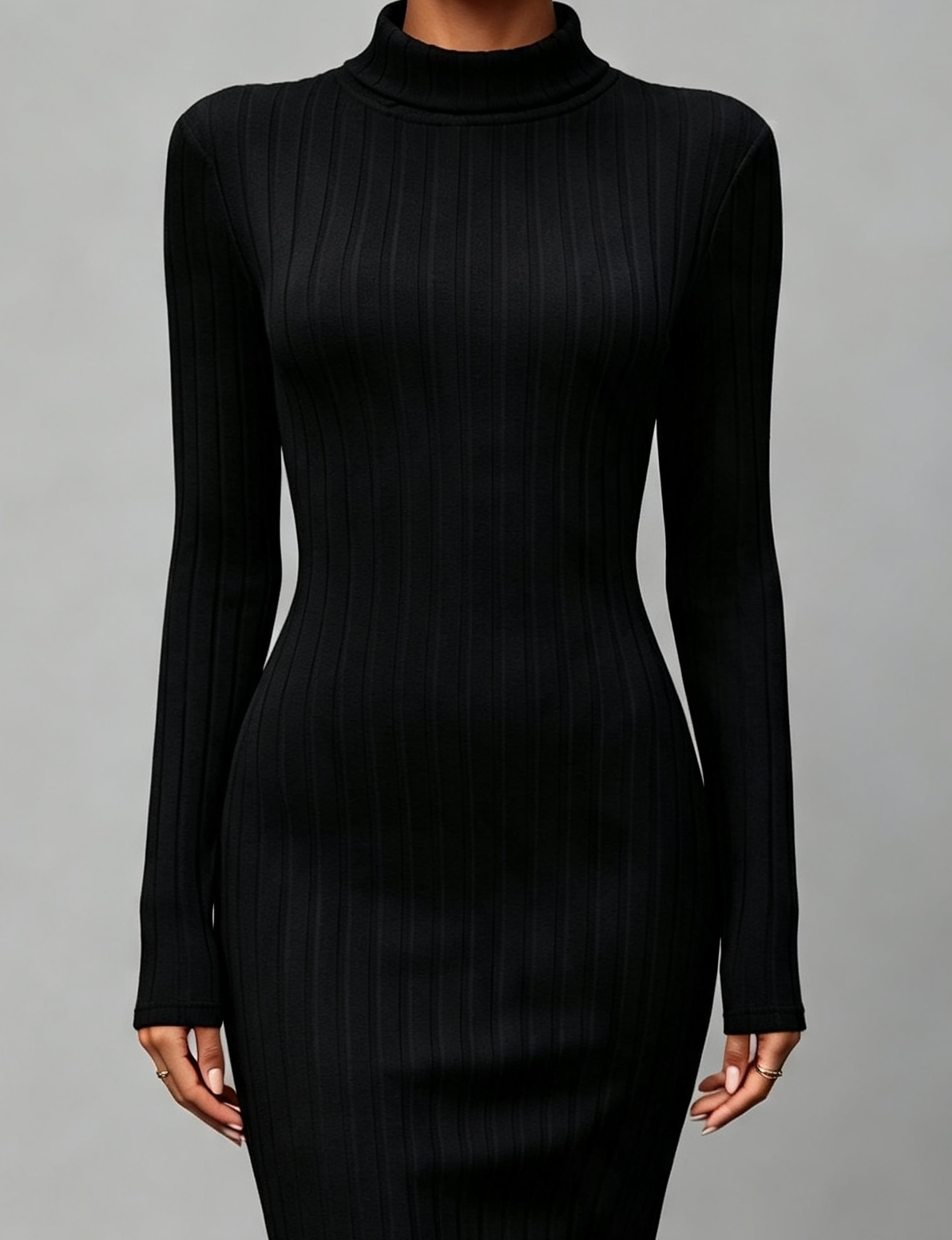 Vestido Canalé Cuello Alto — Manga Larga — Disponible en 3 Colores