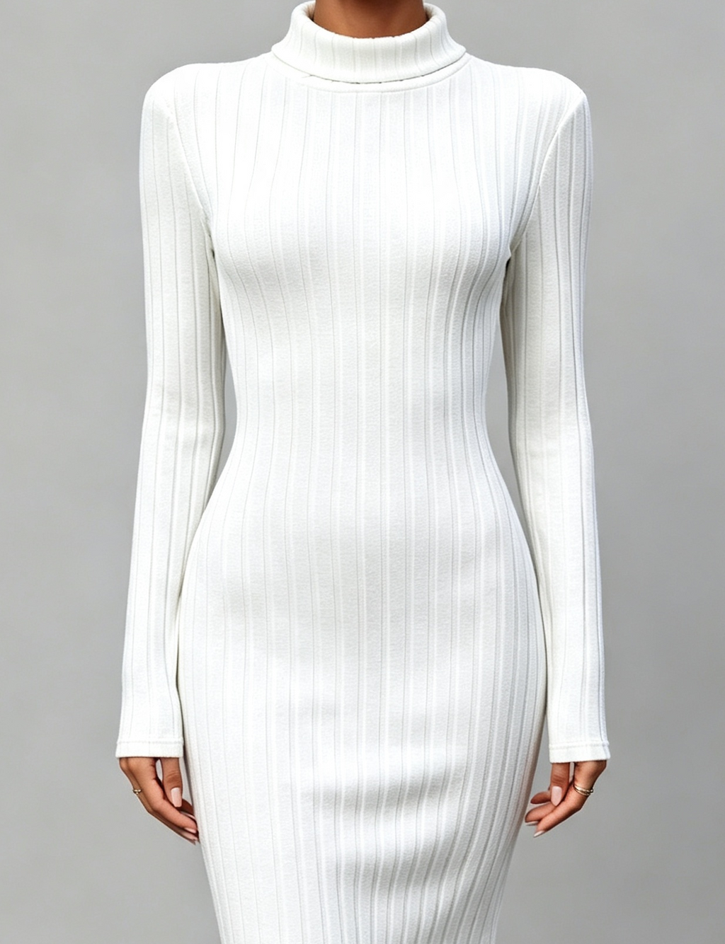 Vestido Canalé Cuello Alto — Manga Larga — Disponible en 3 Colores