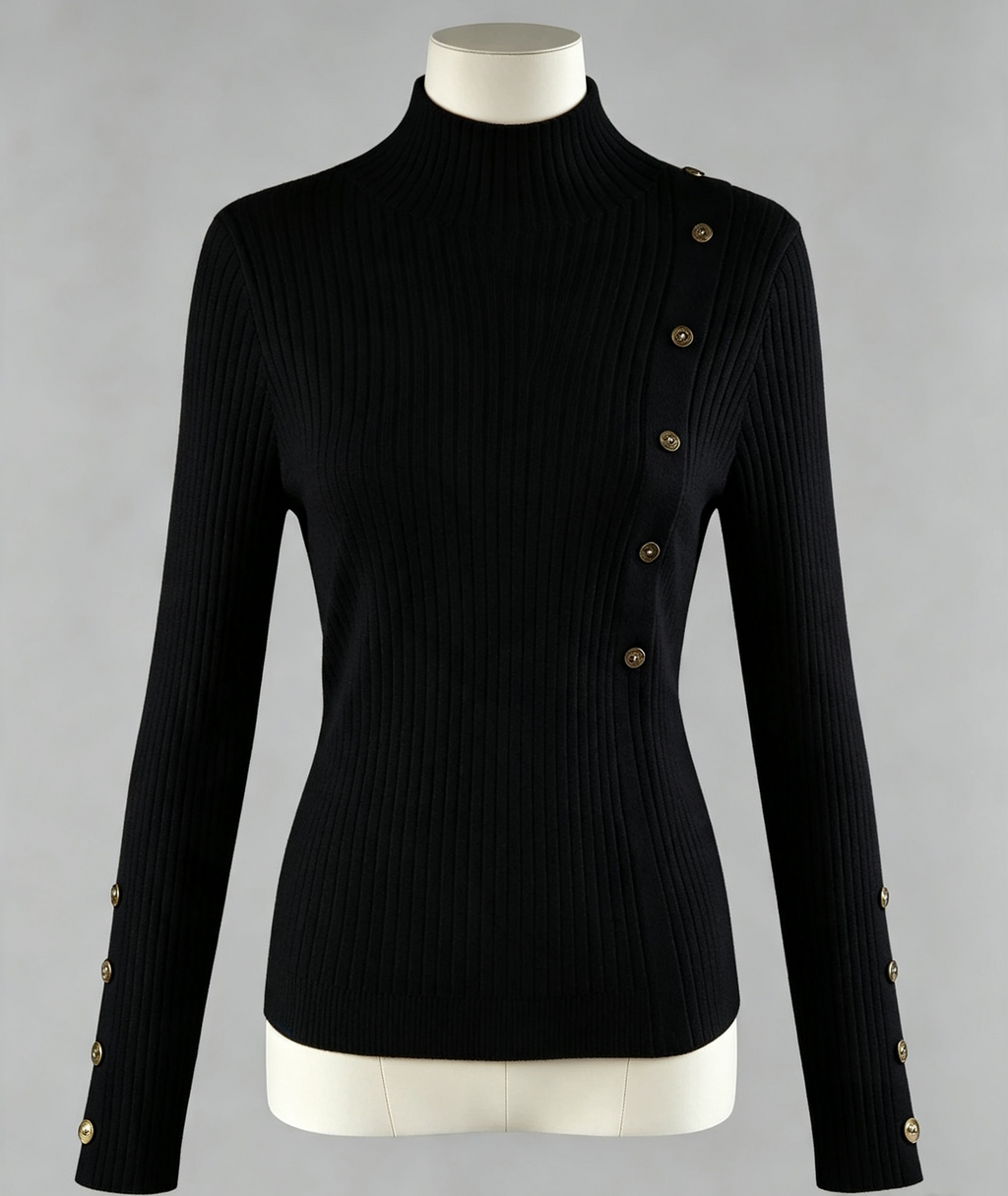 Suéter Canelón Cuello Alto con Botones